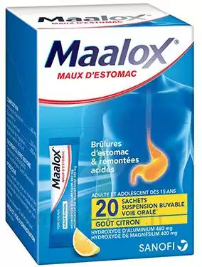 Maalox Maux D'estomac Hydroxyde D'aluminium/hydroxyde De Magnesium 460 Mg/400 Mg, Suspension Buvable En Sachet à CHENÔVE